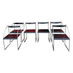 Ensemble de 6 chaises de salle à manger Patoz de Francesco Soro en cuir noir et acier, années 1980