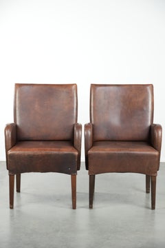Set of 6 dining chairs/side chairs with armrests made of cow leather