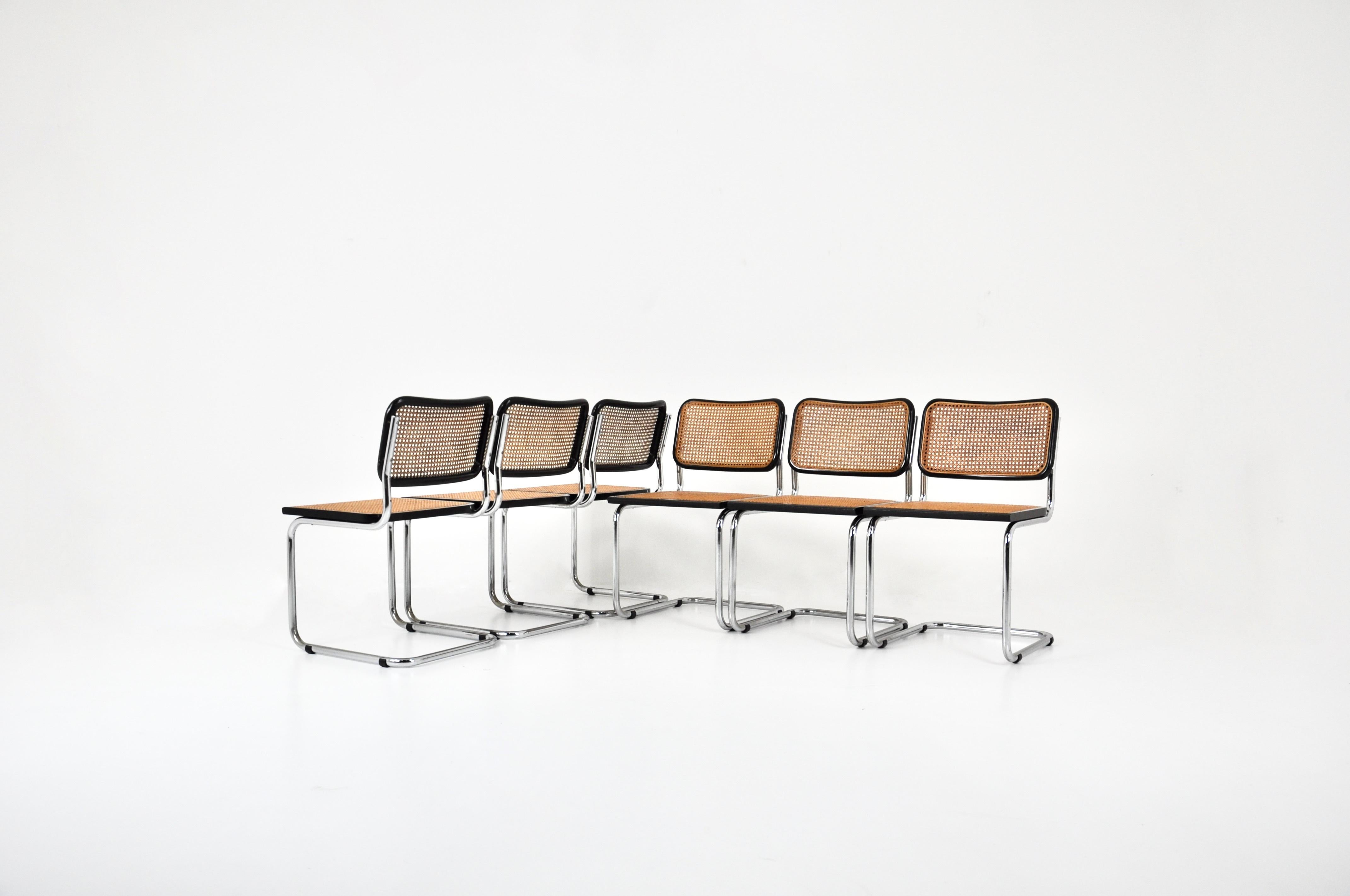 Fin du 20e siècle Ensemble de 6 chaises de salle à manger style B32 de Marcel Breuer en vente