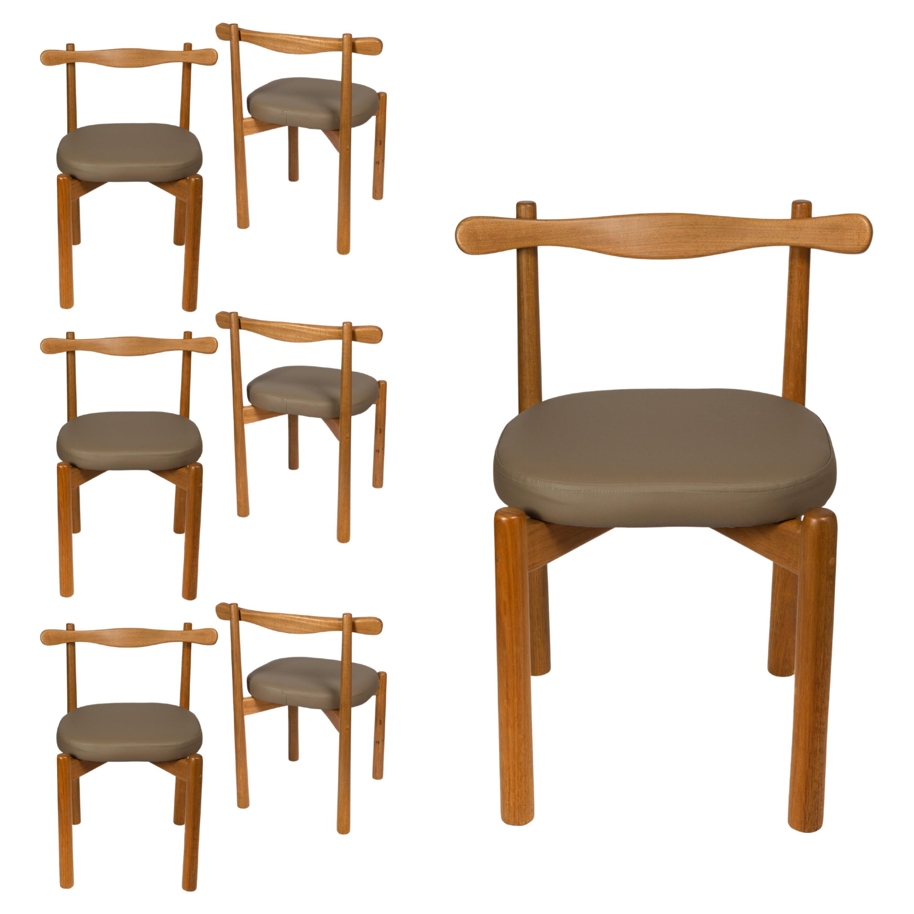 Set of 6 Dining Chairs Uçá Dark Light Brown Wood (fabric ref : F04)