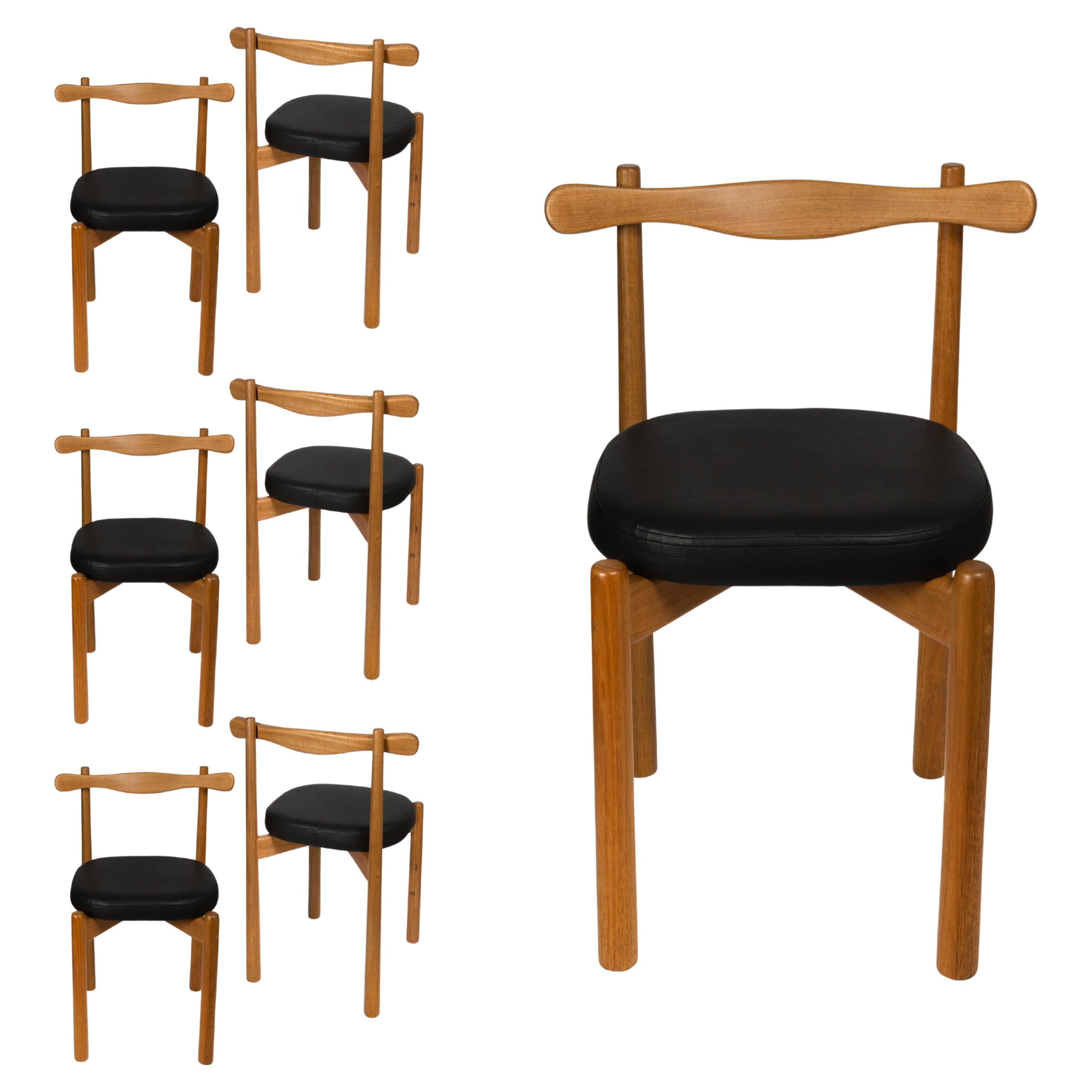 Set of 6 Dining Chairs Uçá Dark Light Brown Wood (fabric ref : F07) For Sale