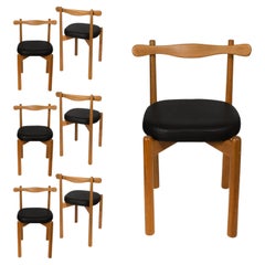 Set of 6 Dining Chairs Uçá Dark Light Brown Wood (fabric ref : F07)