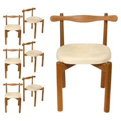 Set of 6 Dining Chairs Uçá Dark Light Brown Wood (fabric ref : F13)