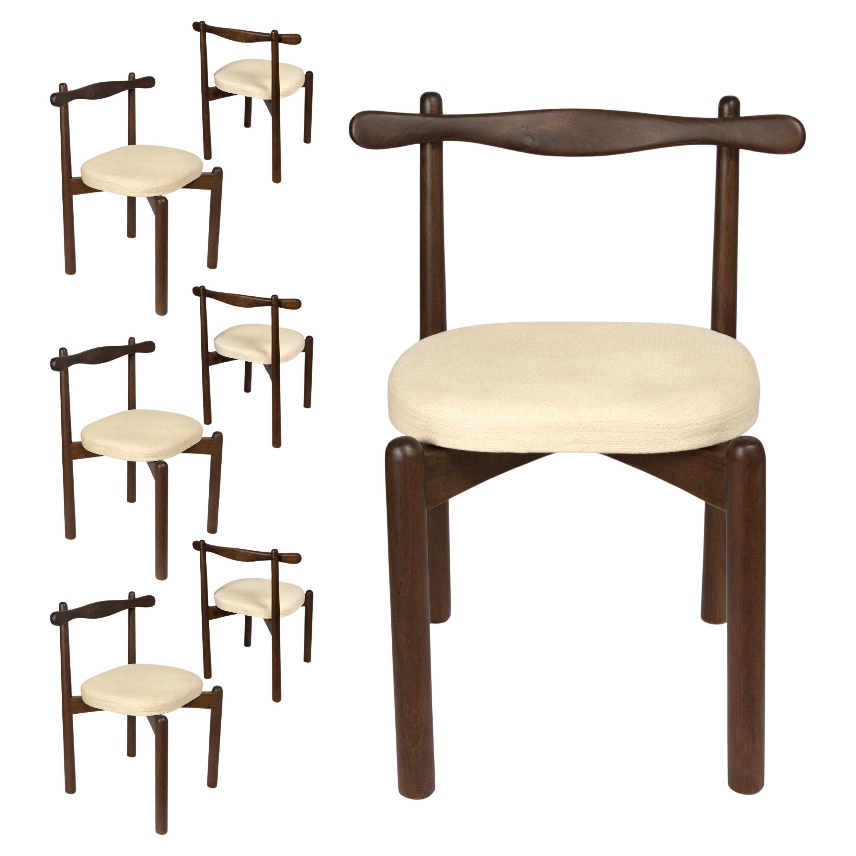 Set of 6 Dining Chairs Uçá Dark Light Brown Wood (fabric ref : F13) For Sale