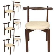 Set of 6 Dining Chairs Uçá Dark Light Brown Wood (fabric ref : F13)