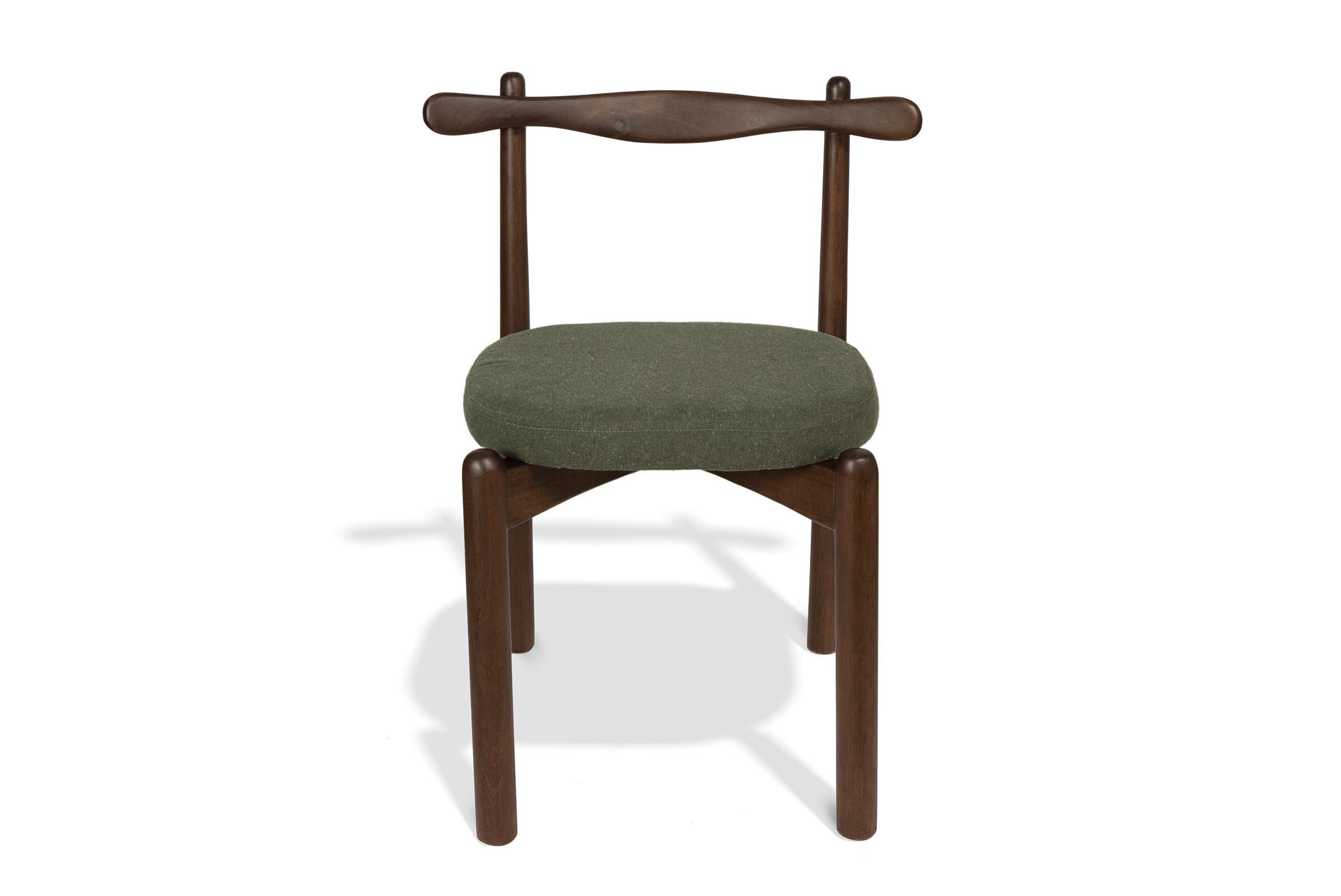 Organic Modern Set of 6 Dining Chairs Uçá Dark Light Brown Wood (fabric ref : F17) For Sale