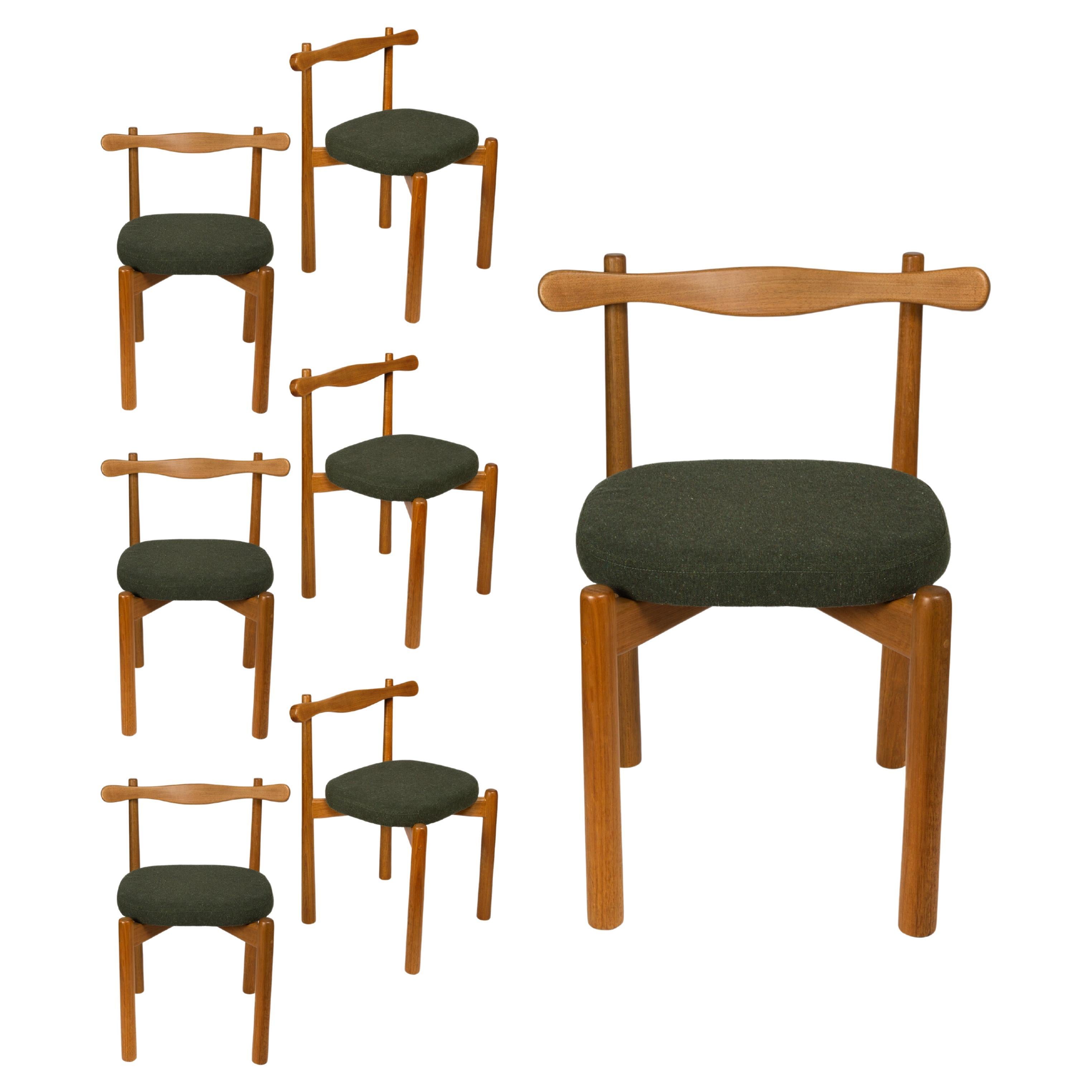 Set of 6 Dining Chairs Uçá Dark Light Brown Wood (fabric ref : F17) For Sale