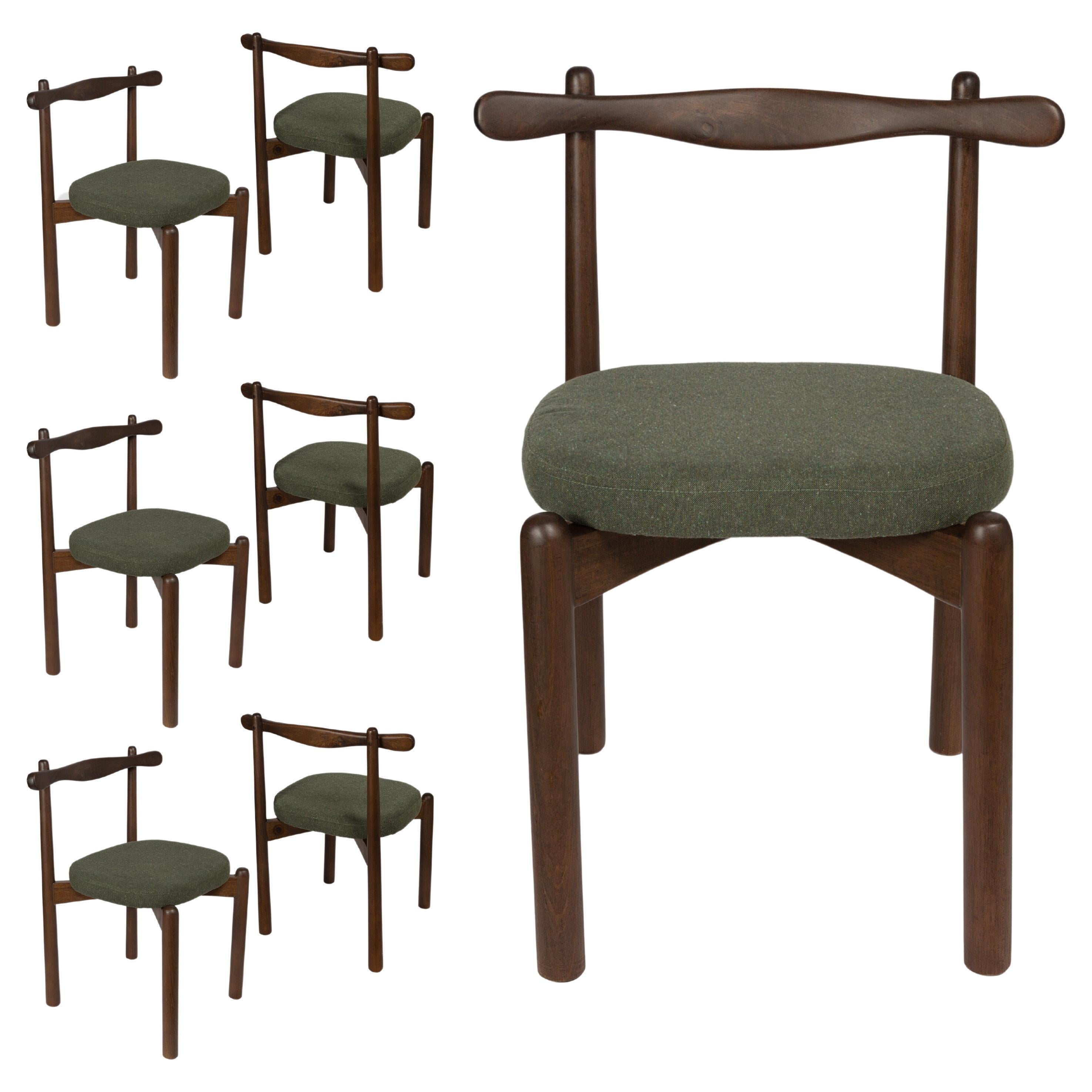Set of 6 Dining Chairs Uçá Dark Light Brown Wood (fabric ref : F17) For Sale