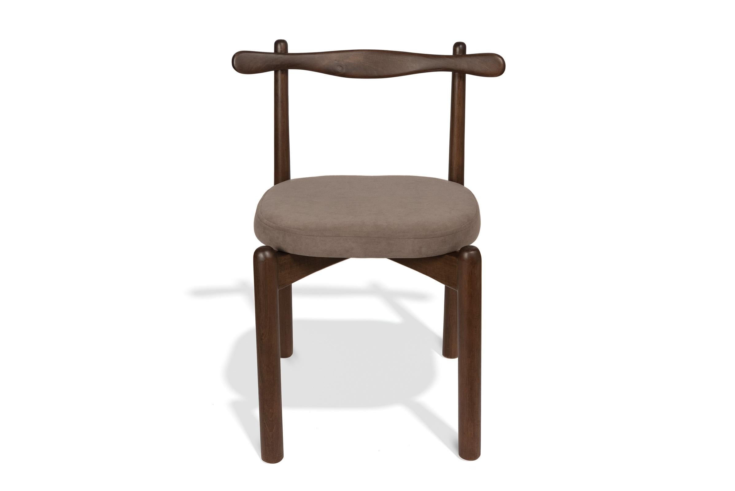 Organic Modern Set of 6 Dining Chairs Uçá Dark Light Brown Wood (fabric ref : F20) For Sale