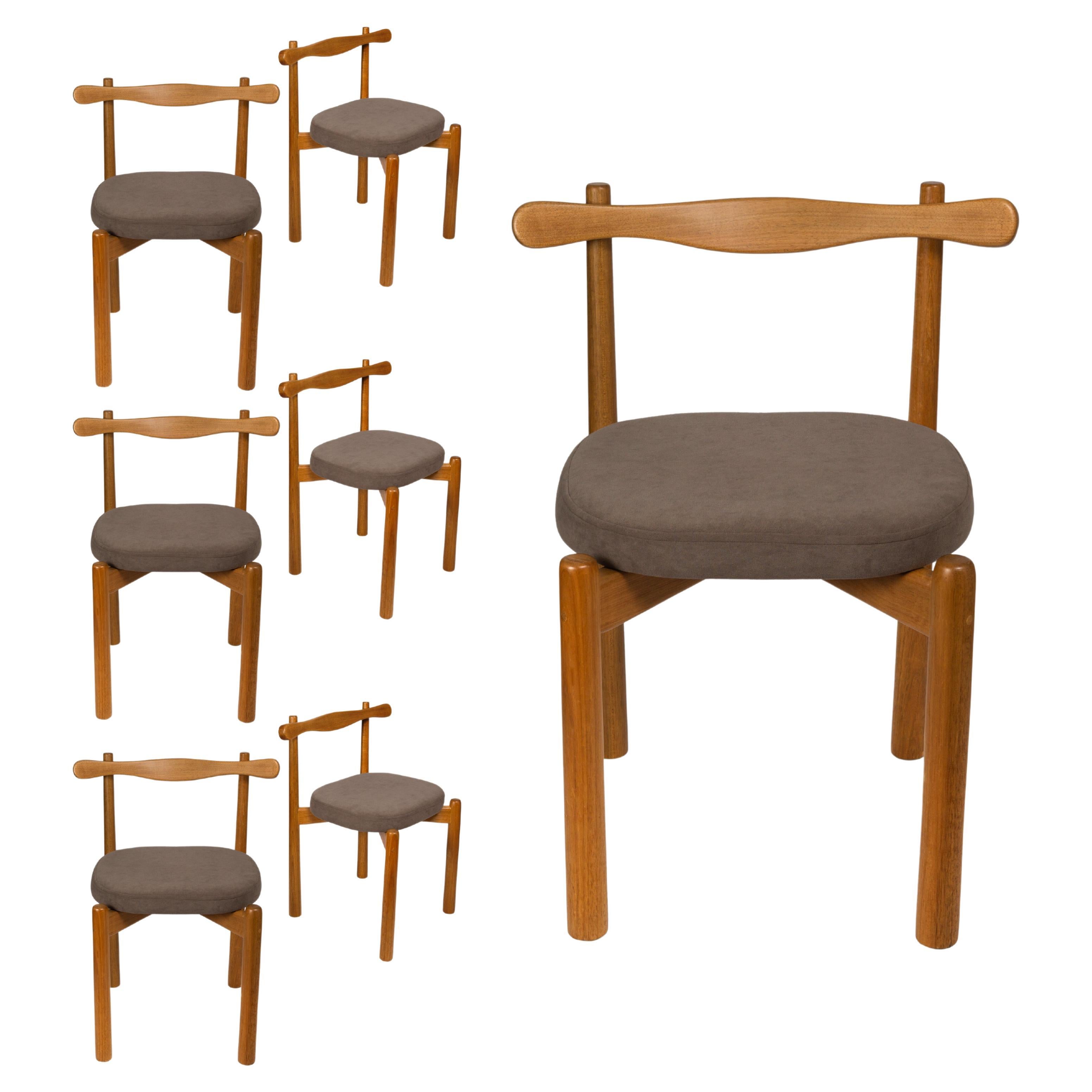 Set of 6 Dining Chairs Uçá Dark Light Brown Wood (fabric ref : F20) For Sale