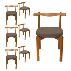 Set of 6 Dining Chairs Uçá Dark Light Brown Wood (fabric ref : F20)