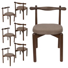 Set of 6 Dining Chairs Uçá Dark Light Brown Wood (fabric ref : F20)