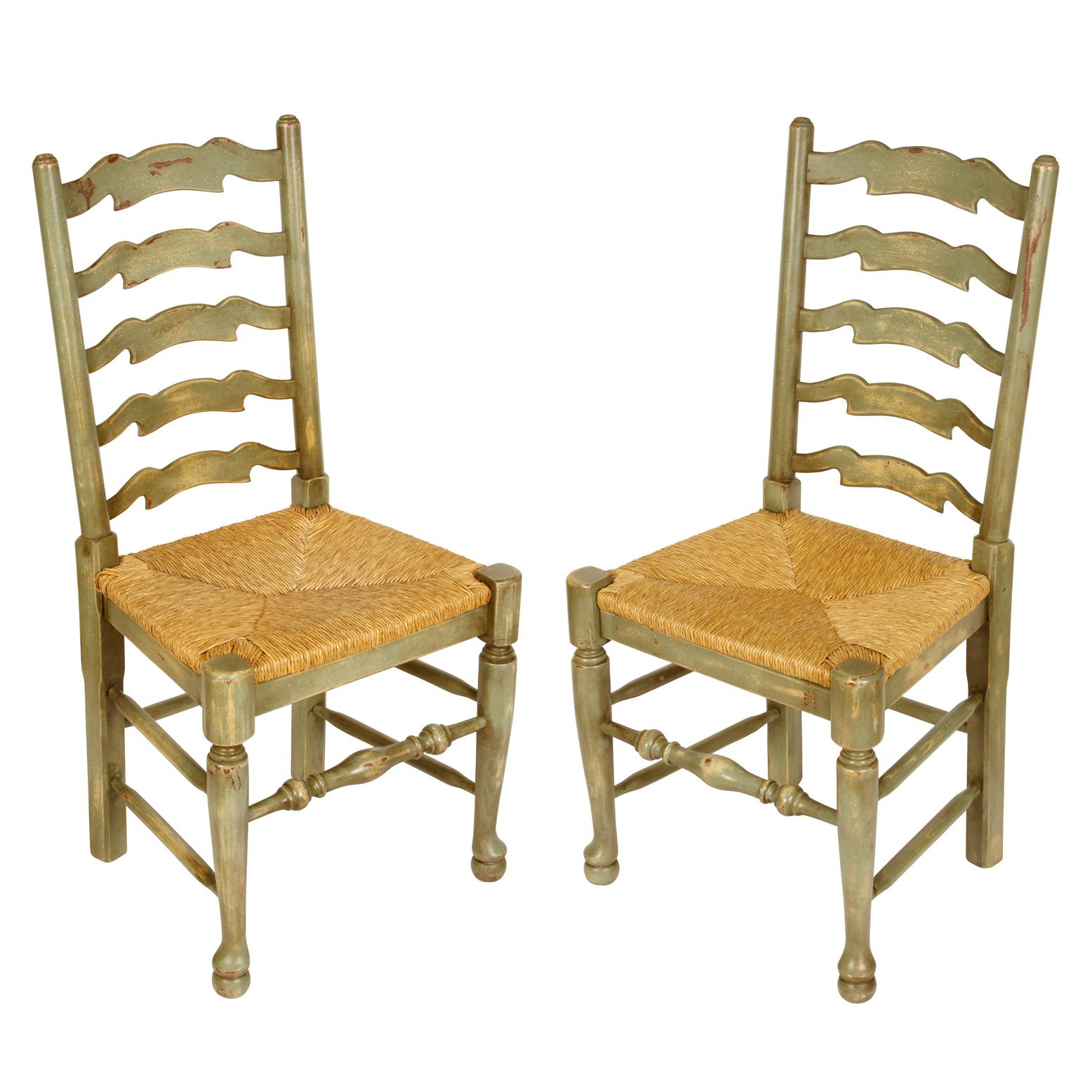 Set of 6 Dining Chairs with Rush Seat In Good Condition In New York, NY