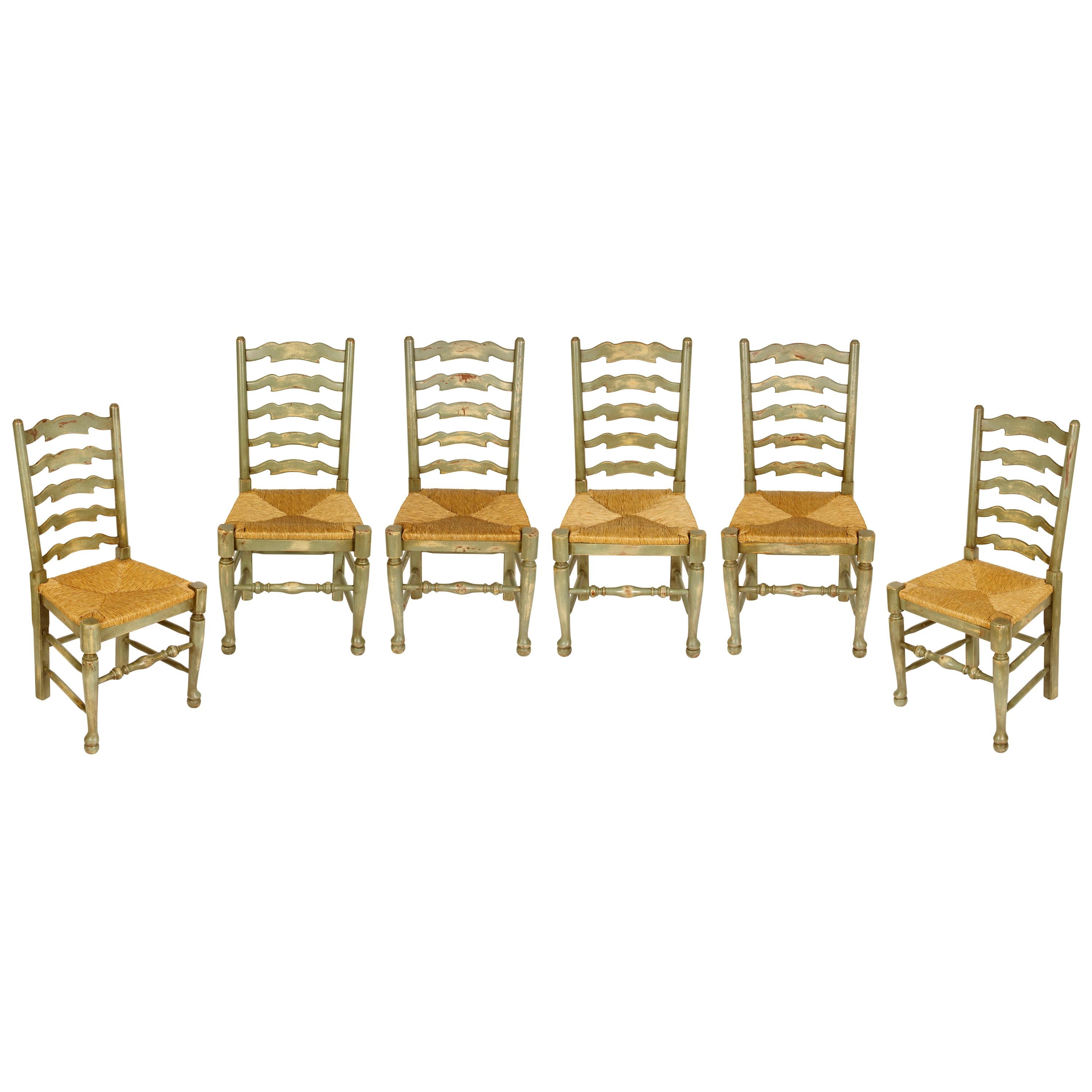 Set of 6 Dining Chairs with Rush Seat