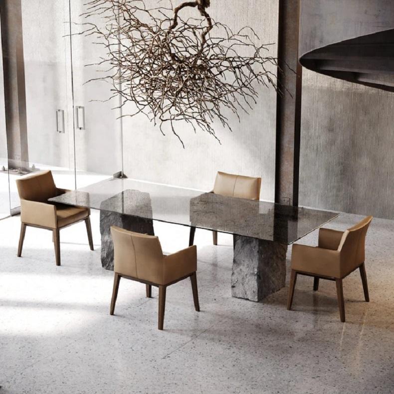 Set of 6 Dining Chairs With Upholstered Seat and Back & Wood Structure (21. Jahrhundert und zeitgenössisch) im Angebot