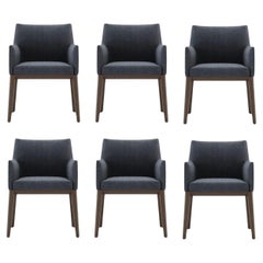 Set of 6 Dining Chairs With Upholstered Seat and Back & Wood Structure