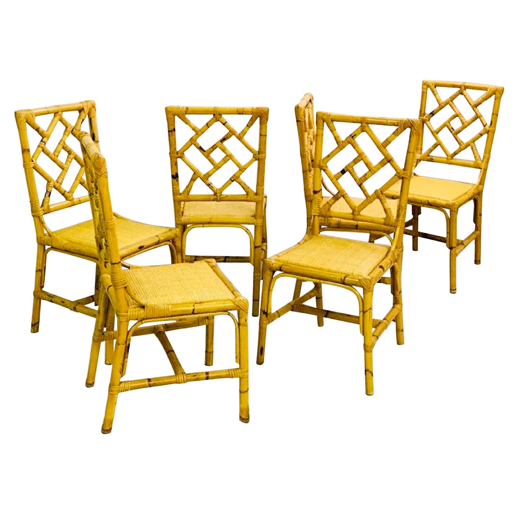 Set of 6 Dining Rattan Chairs For Sale at 1stdibs