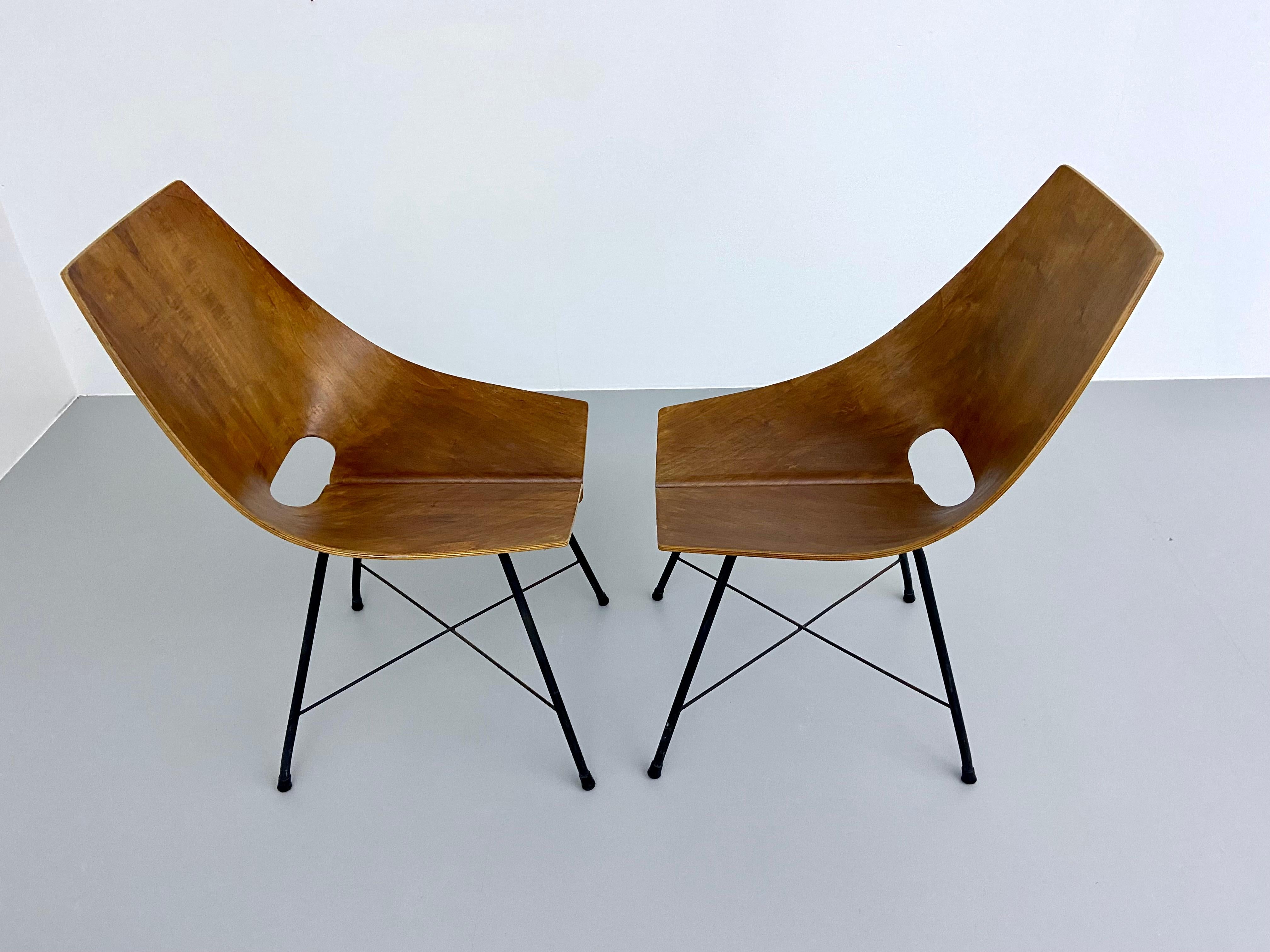 Set of 6 Dining Room Chairs by Carlo Ratti in Bended Wood and Metal, Italy, 1954 For Sale 3
