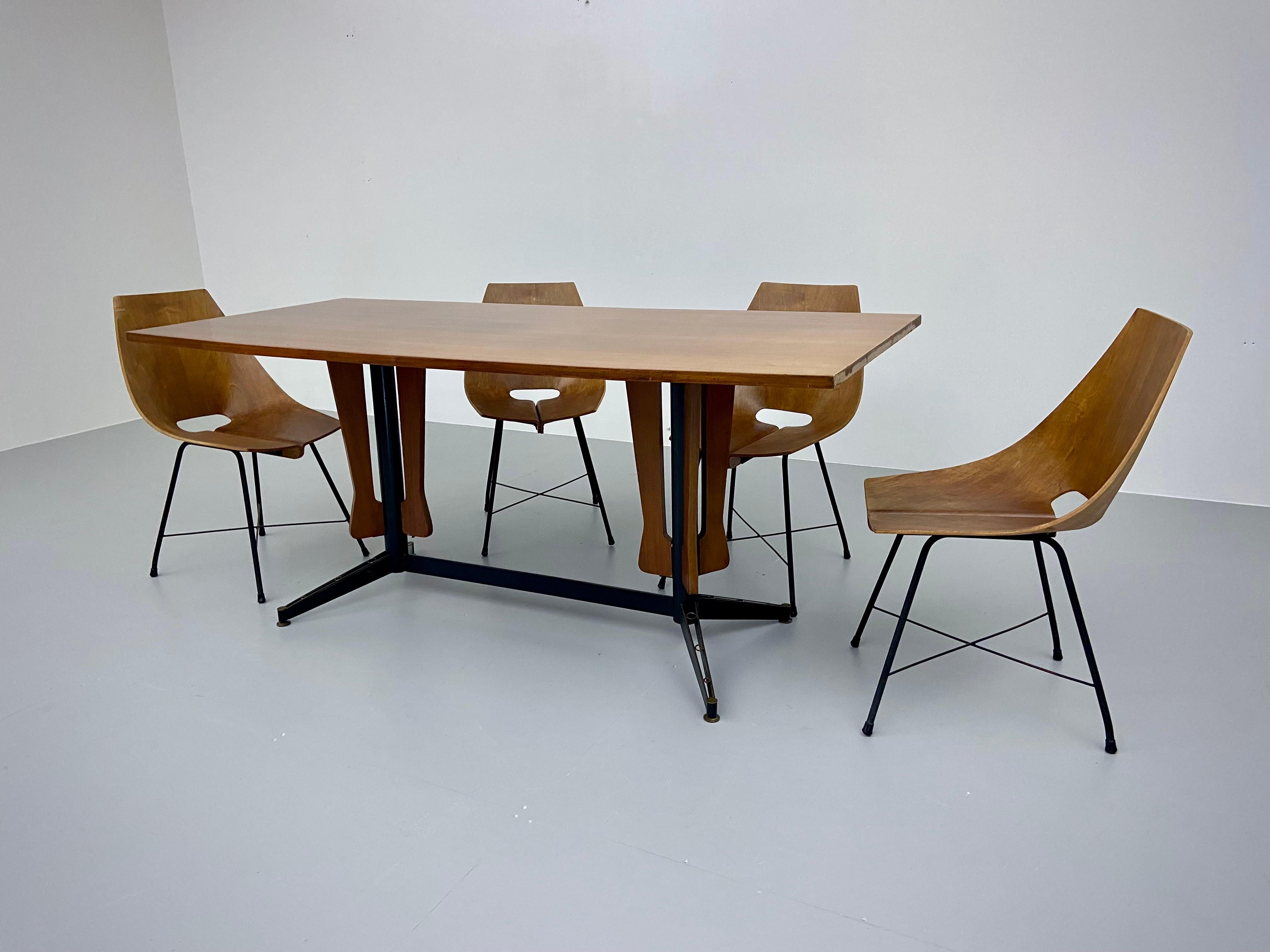 Set of 6 Dining Room Chairs by Carlo Ratti in Bended Wood and Metal, Italy, 1954 For Sale 6