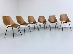 Set of 6 Dining Room Chairs by Carlo Ratti in Bended Wood and Metal, Italy, 1954