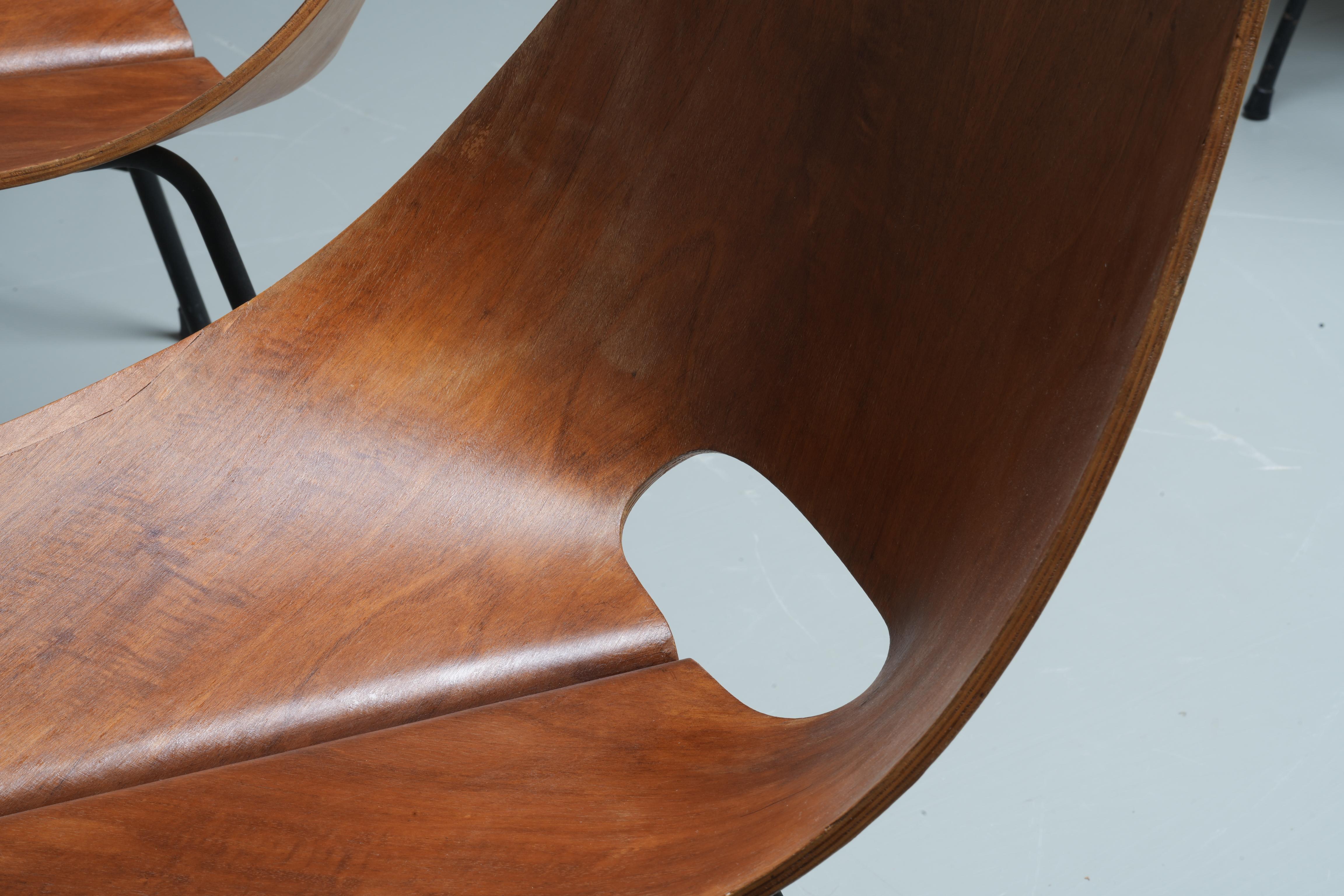 Set of 6 Dining Room Chairs by Carlo Ratti in Plywood and Metal, Italy, 1954 For Sale 2