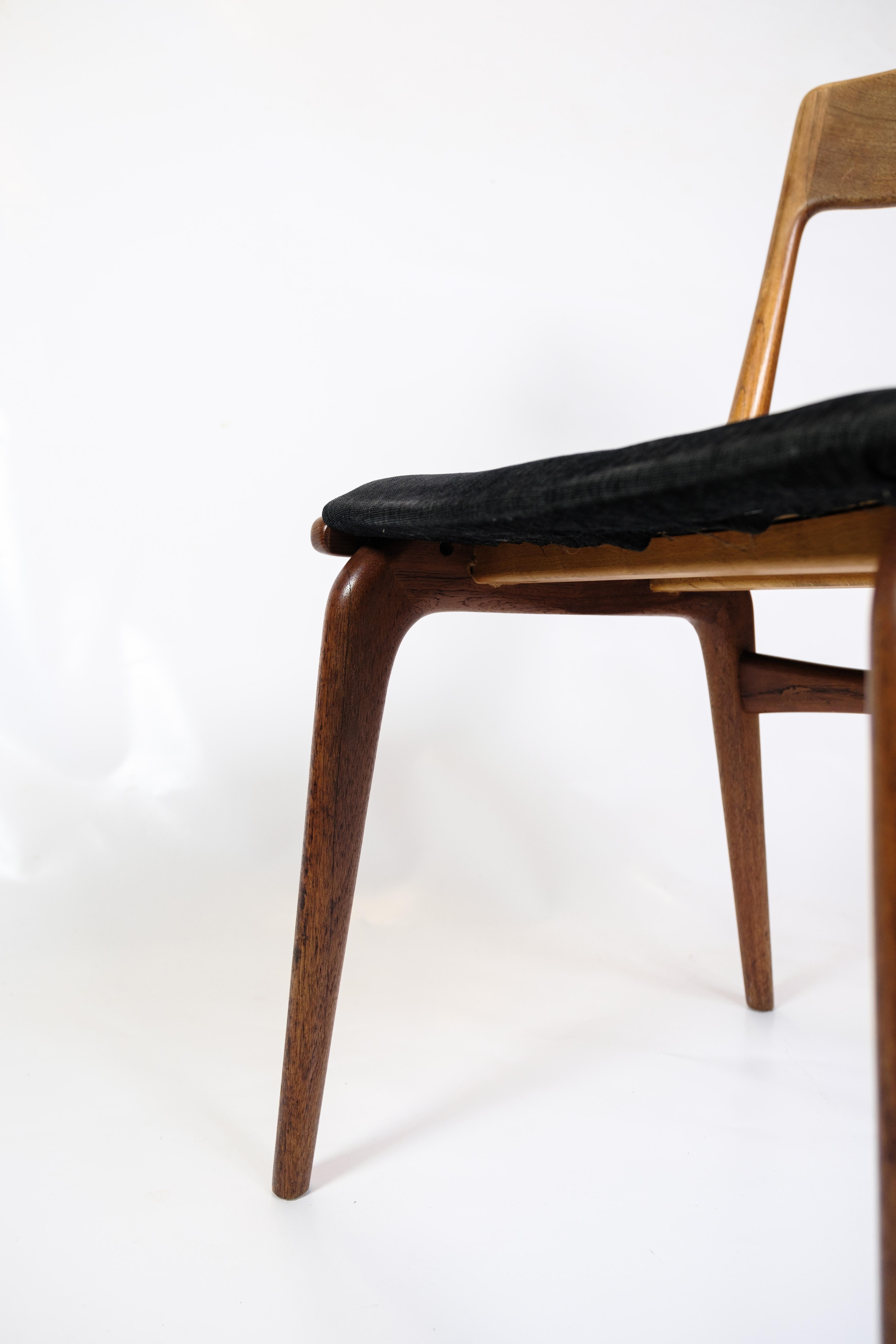 Leather Set Of 6 Dining Room Chairs Model 370 By Alfred Christensen From 1950s For Sale