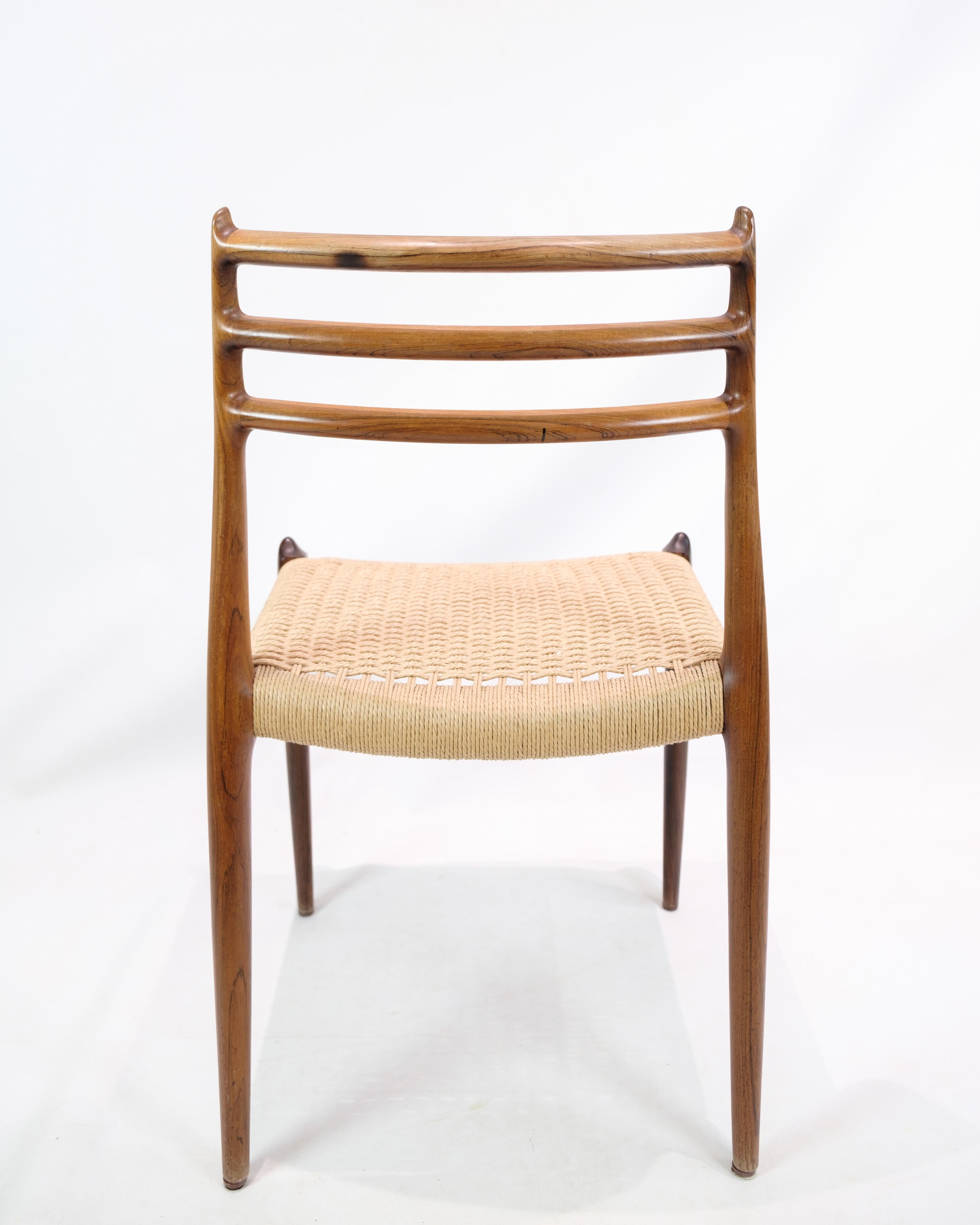 Ensemble de 6 chaises de salle à manger modèle 78 en bois de rose par N.O Møller dans les années 1950 Bon état - En vente à Lejre, DK