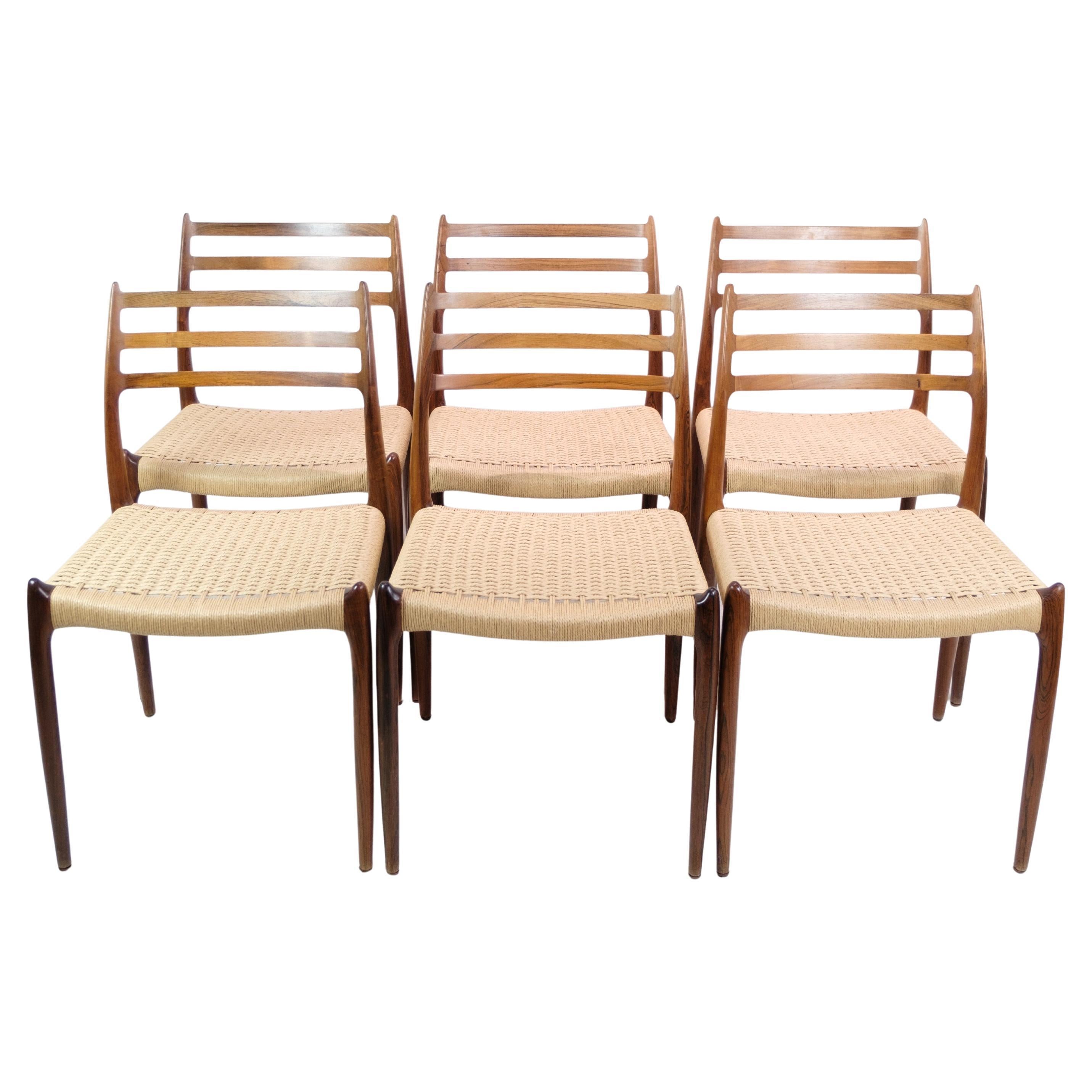 Set di 6 sedie da sala da pranzo modello 78 in palissandro di N.O Møller degli anni '50