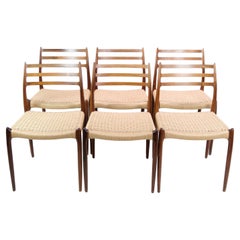 Set Of 6 Dining Room Chairs Model 78 Made In Rosewood By N.O Møller From 1950s