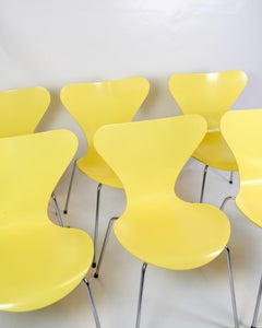 Set Of 6 Dining Table Chairs Model 3107 In Yellow By Arne Jacobsen From 1990s