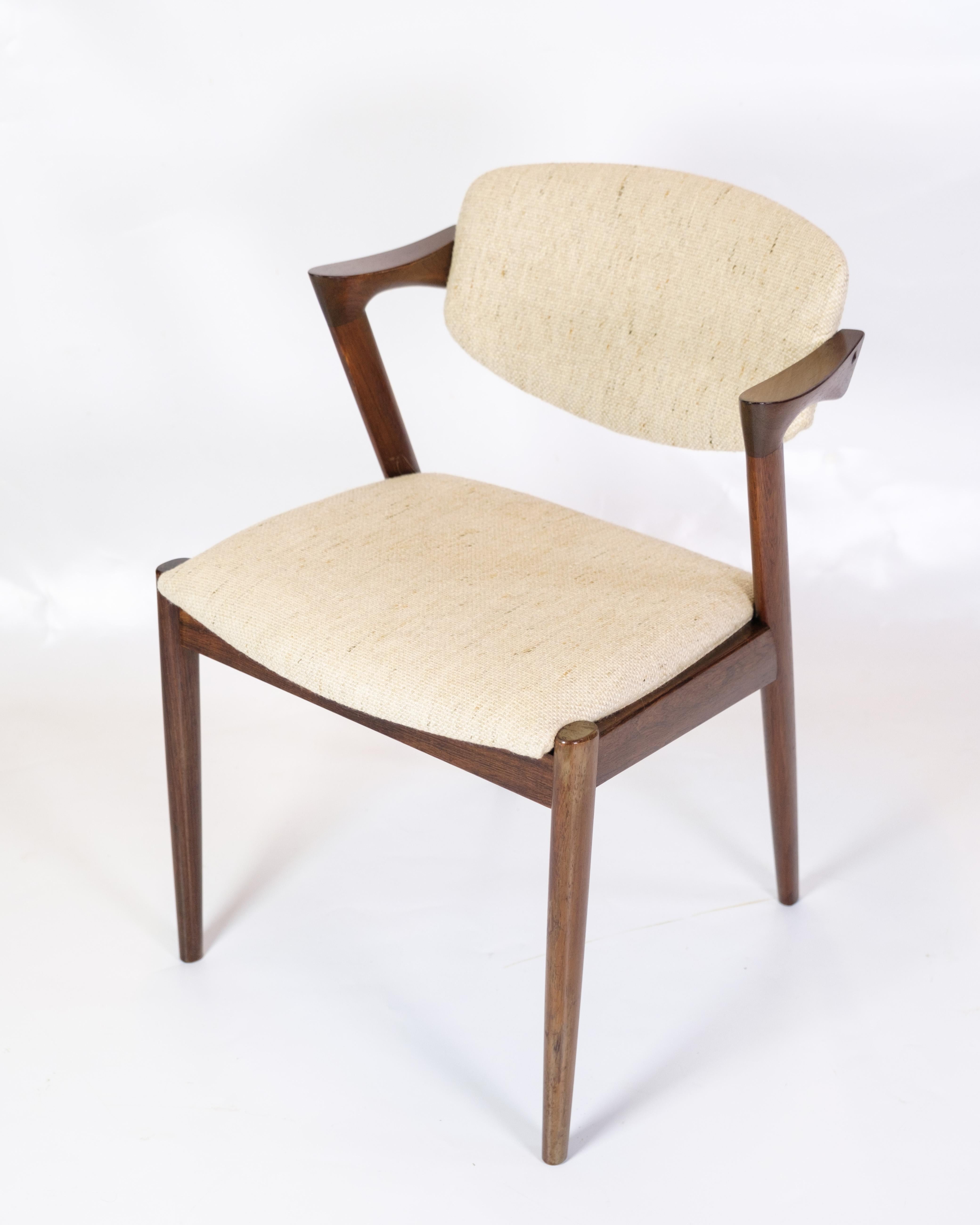 Mid-Century Modern Set Of 6 Dining Table Chairs Model 42 Made In Rosewood By Kai Kristiansen