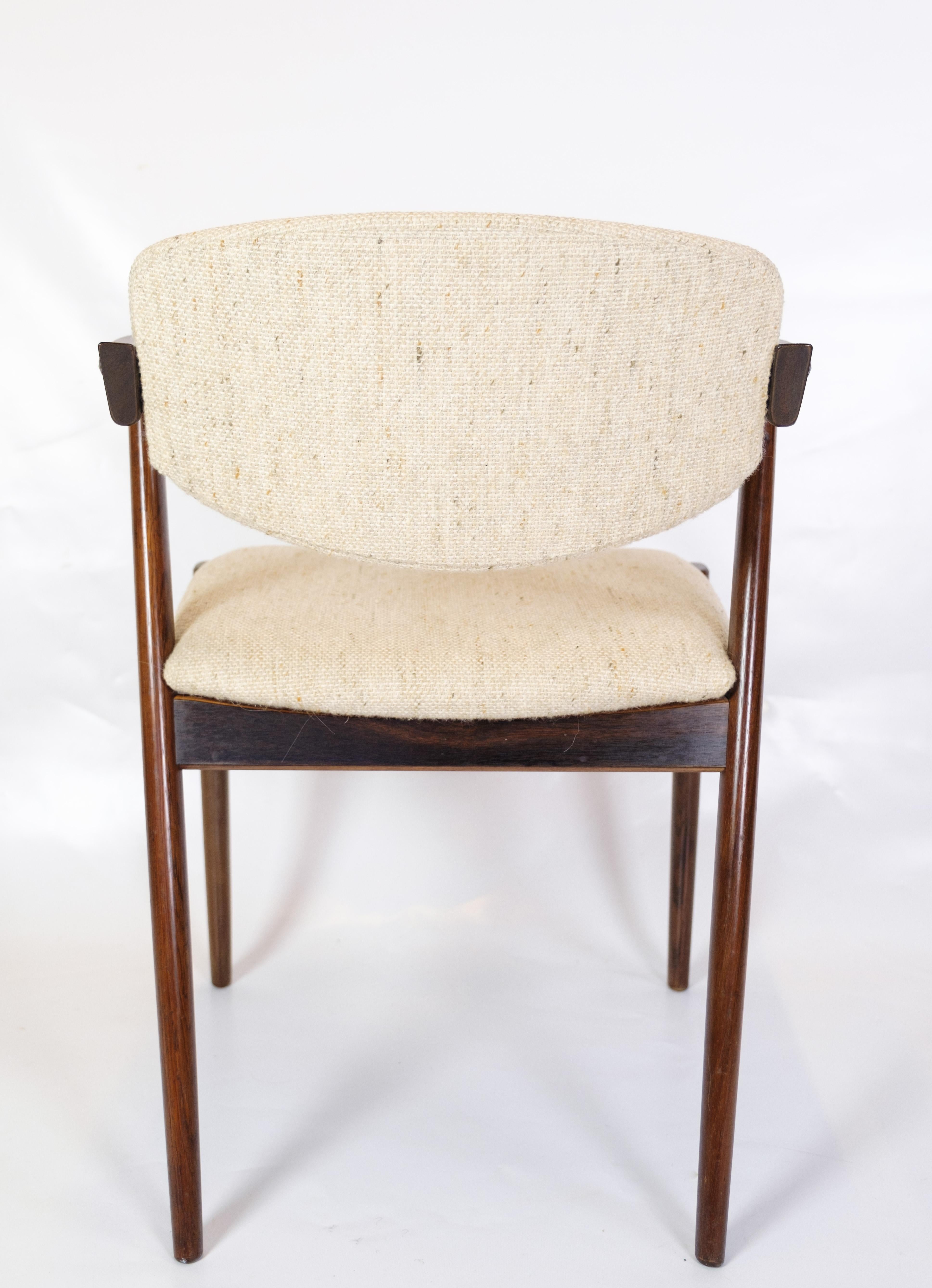 Fabric Set Of 6 Dining Table Chairs Model 42 Made In Rosewood By Kai Kristiansen