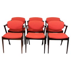 Set Of 6 Dining Table Chairs Model 42 Made In Rosewood By Kai Kristiansen