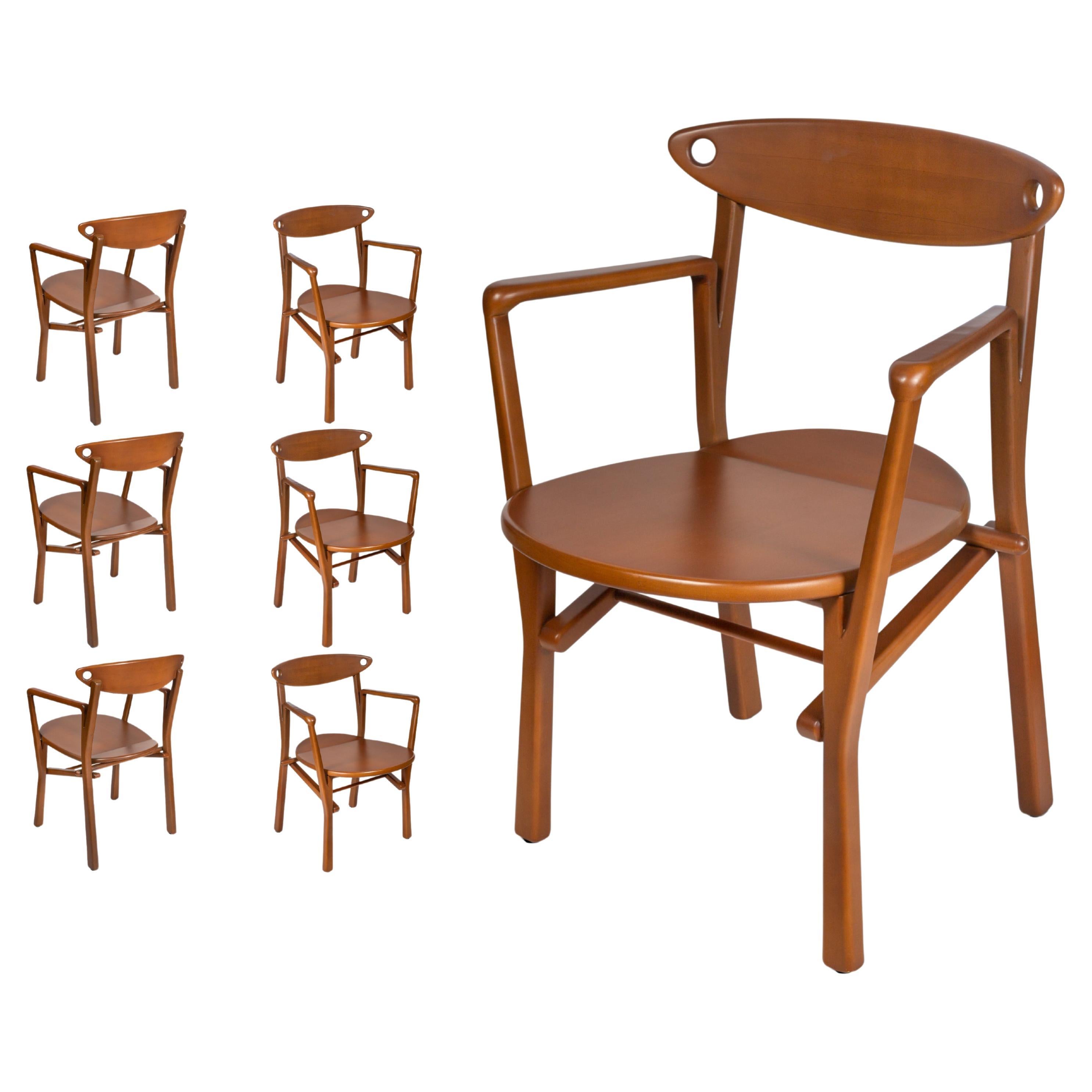 Set of 6 Dinning Chairs Laje in Light Brown Finish Wood For Sale