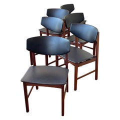 Set of 6 Dinning Chairs in Rosewood & Naugahyde Attributed to Borge Mogensen