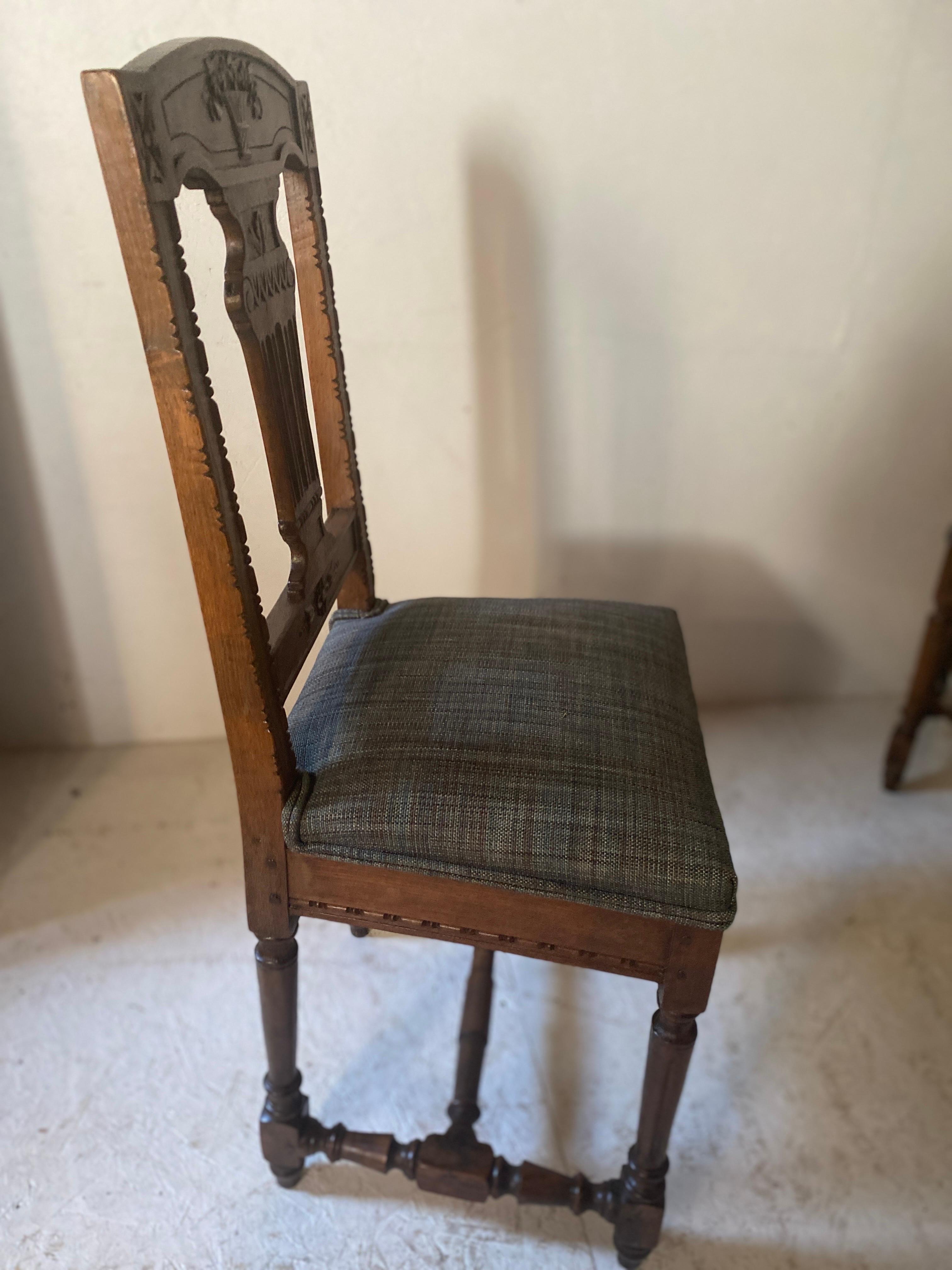Oak Set of 6 directoire chairs 19th century  For Sale