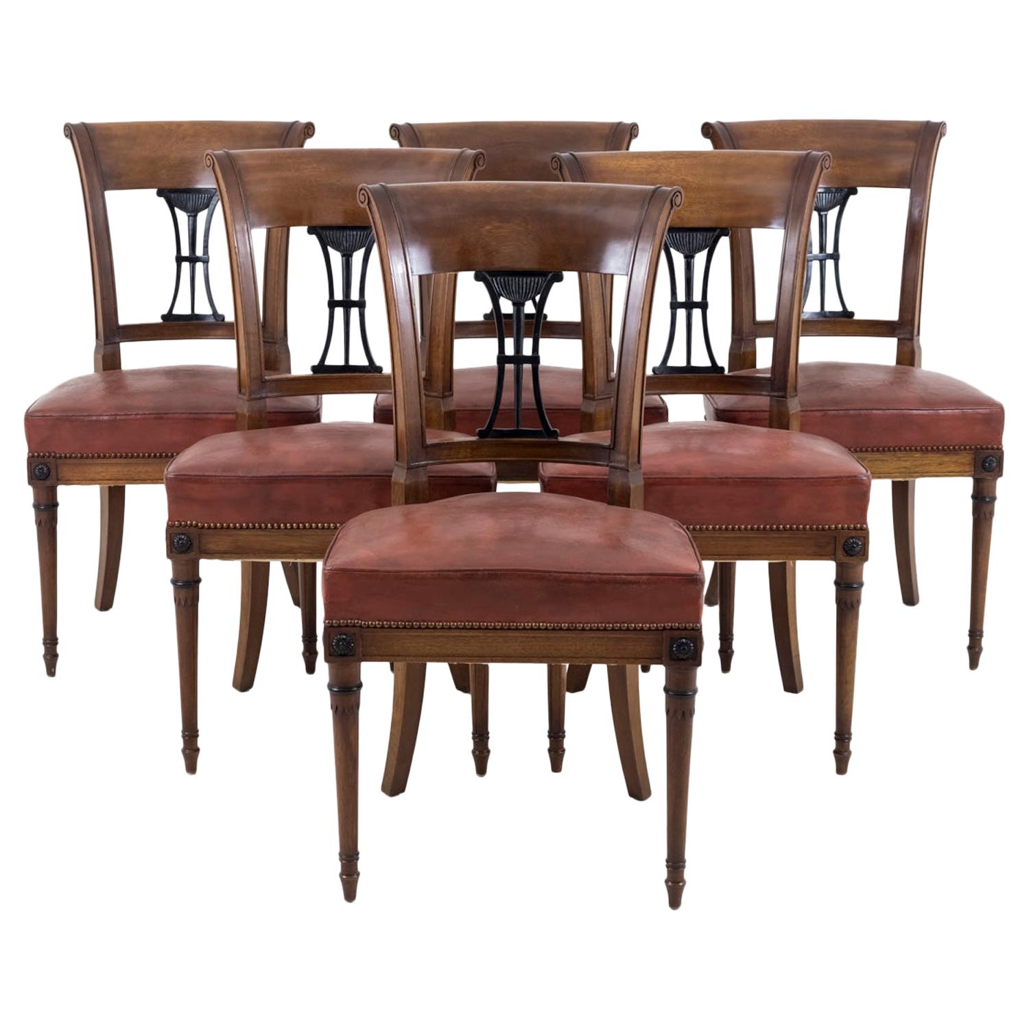 Set of 6 Directoire Style Chairs in Mahogany, Early 20th Century