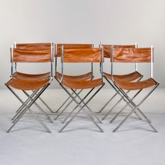 Set of 6 Director Style Leather Chairs with Chrome Base
