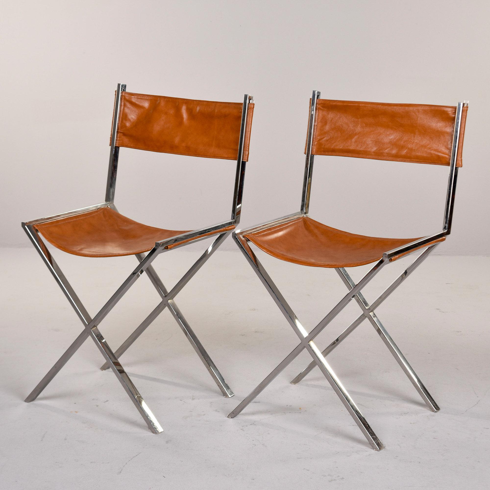 Juego de 6 Sillones de Piel Estilo Director con Base Cromada Francés en venta