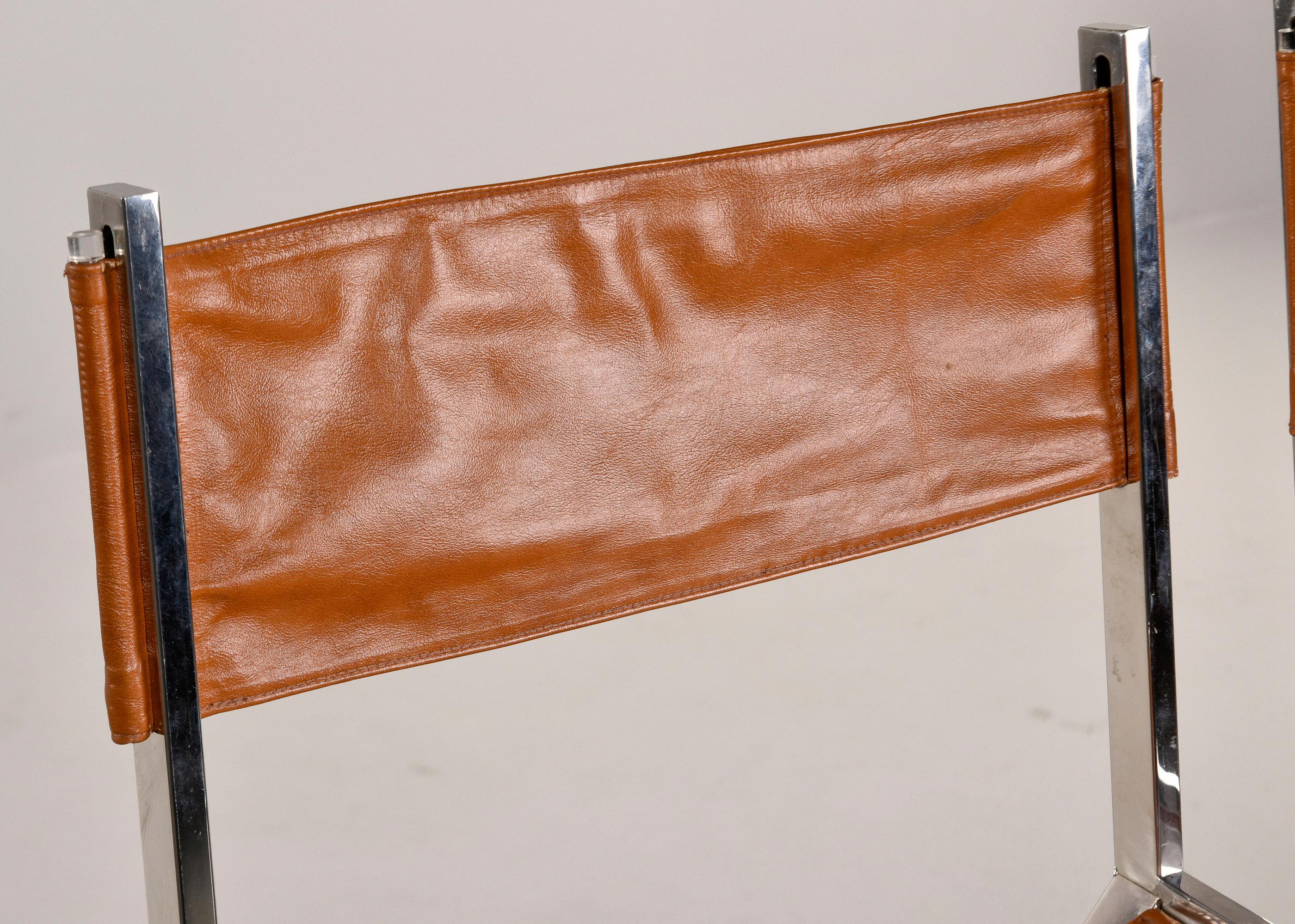 Juego de 6 Sillones de Piel Estilo Director con Base Cromada en venta 2