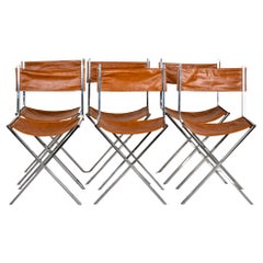 Set of 6 Director Style Leather Chairs with Chrome Base