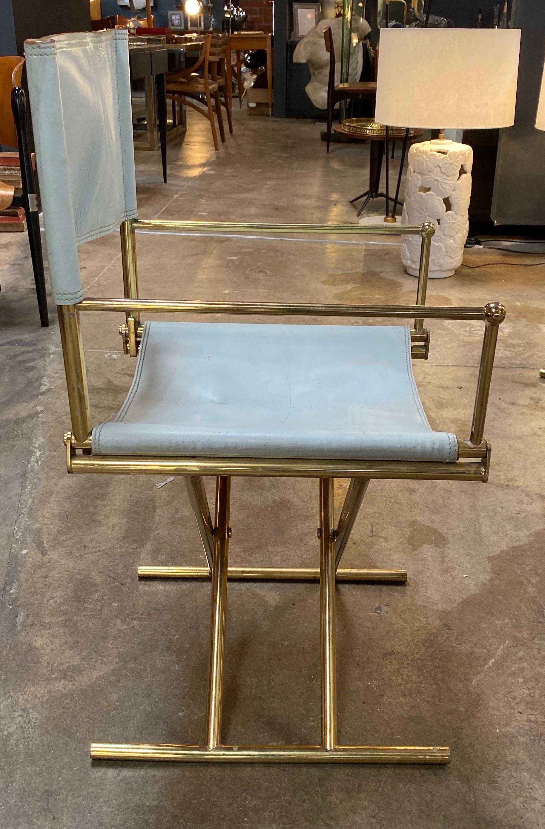 Modern Set of 6 Director's Chair in Brass and White Leather, Italy, 1970s