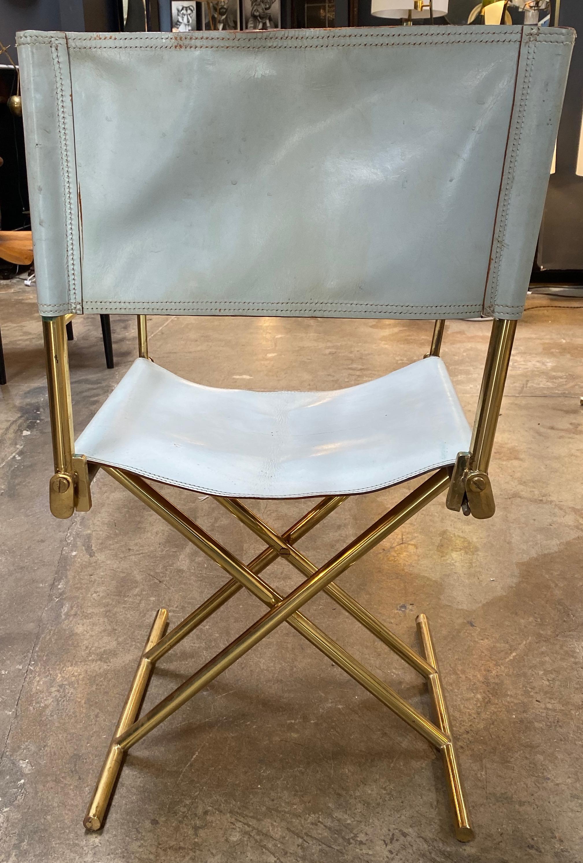 Italian Set of 6 Director's Chair in Brass and White Leather, Italy, 1970s