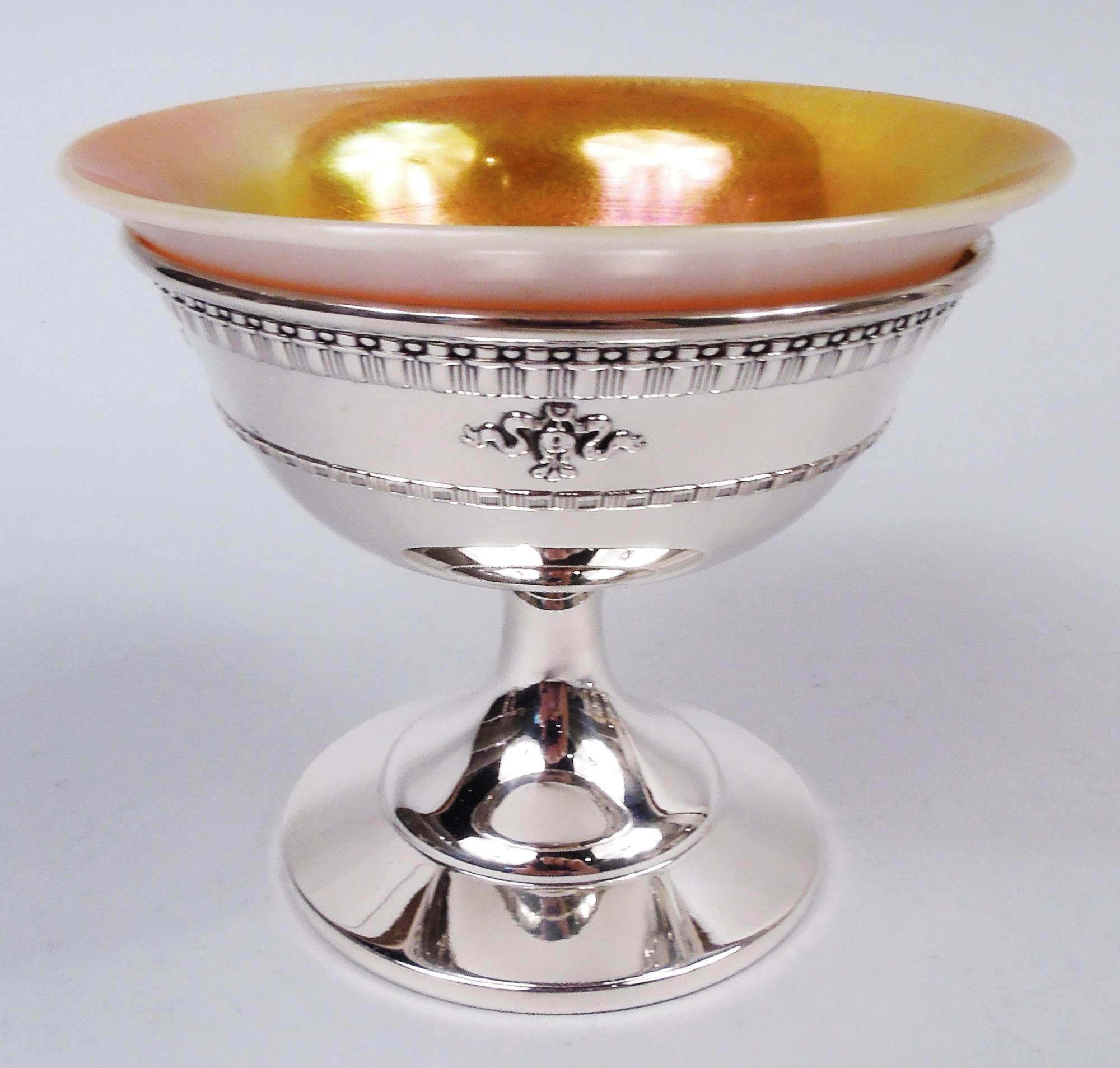 American Set of 6 Dominick & Haff Windsor Dessert Cups with Art Glass Liners