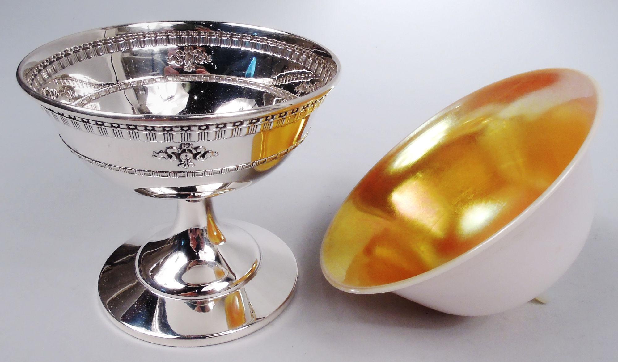 Sterling Silver Set of 6 Dominick & Haff Windsor Dessert Cups with Art Glass Liners