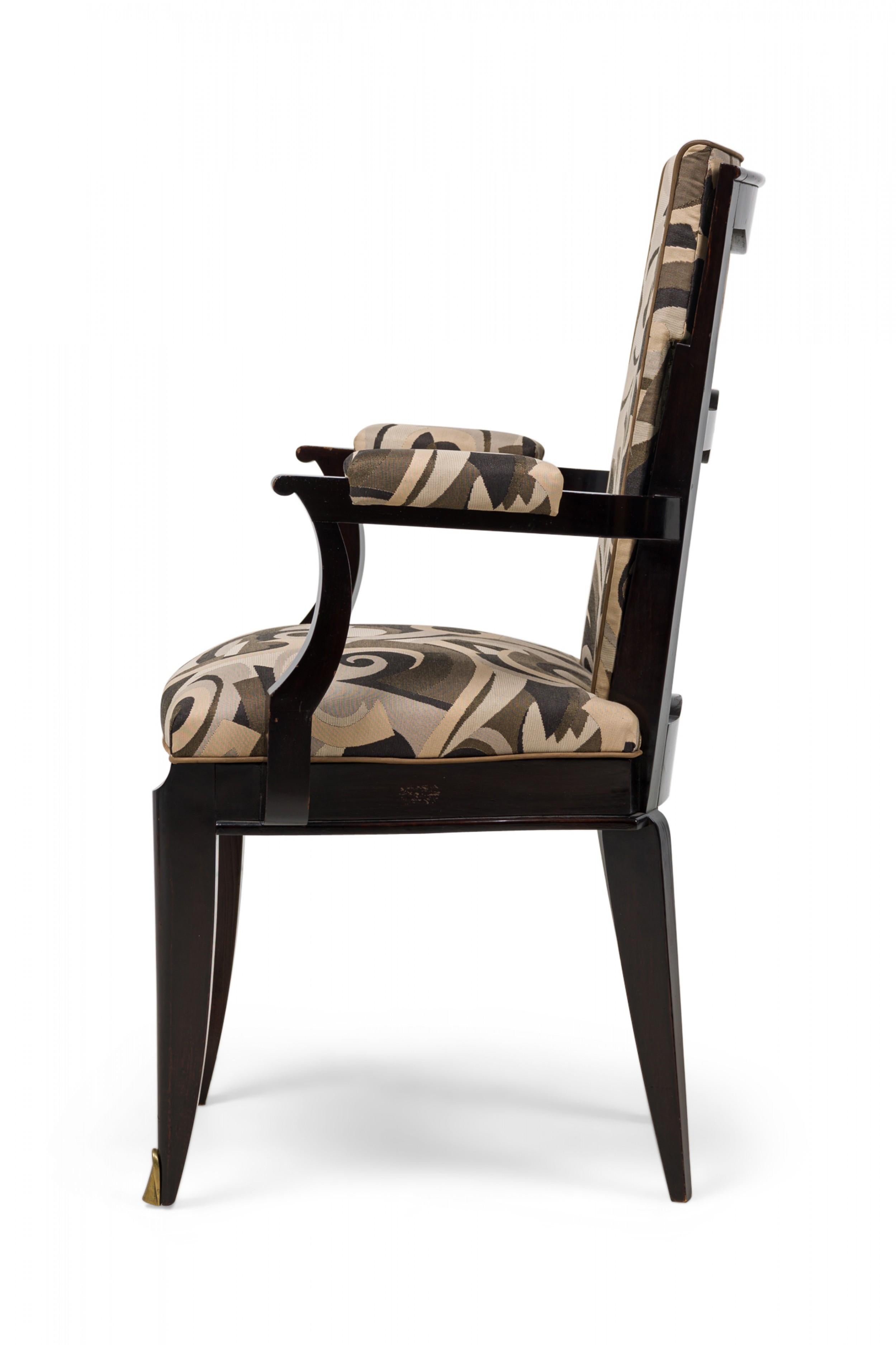 20th Century Set of 6 Dominique Art Deco Ebony de Macassar Upholstered Armchairs For Sale