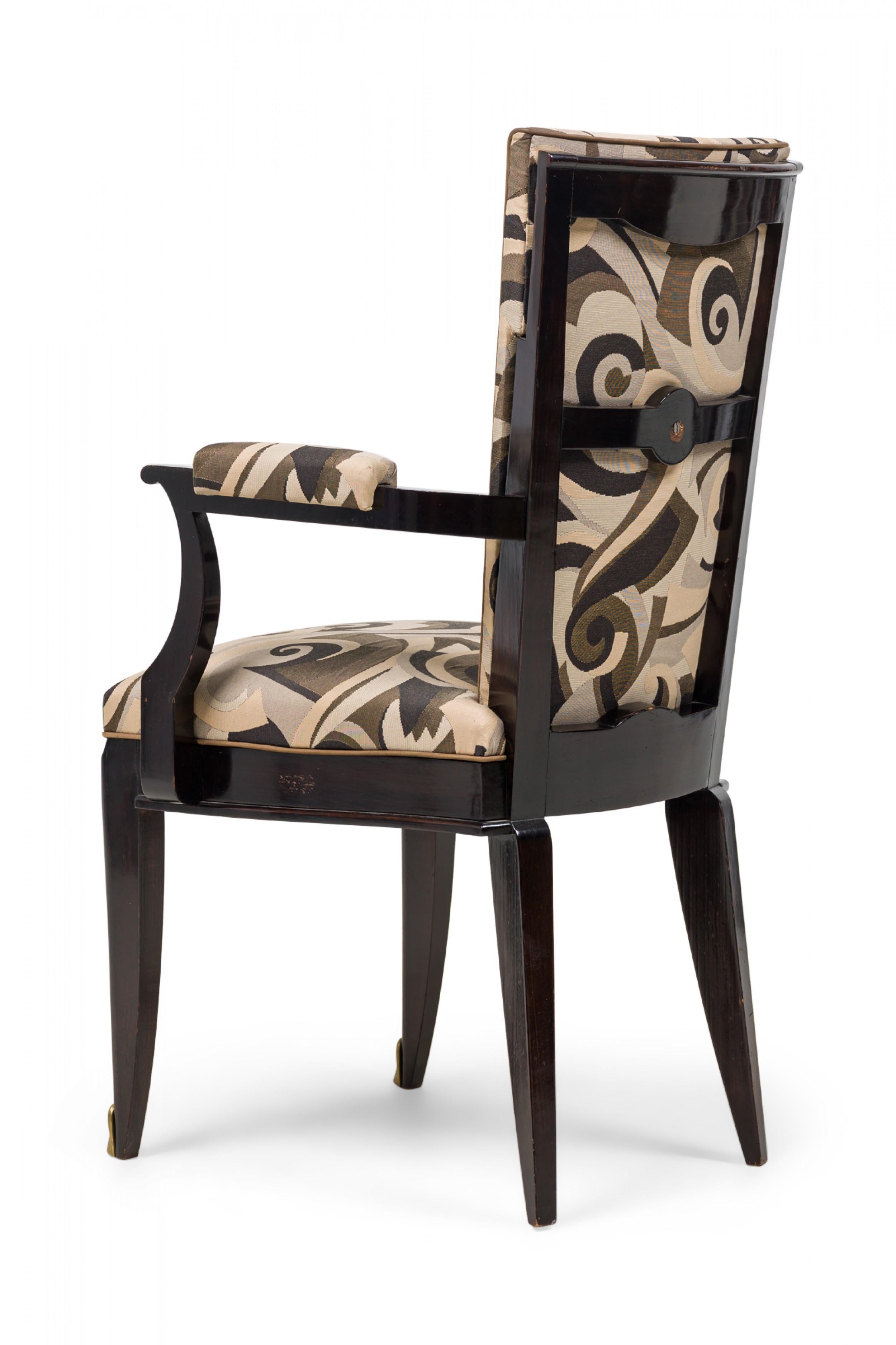 Fabric Set of 6 Dominique Art Deco Ebony de Macassar Upholstered Armchairs For Sale