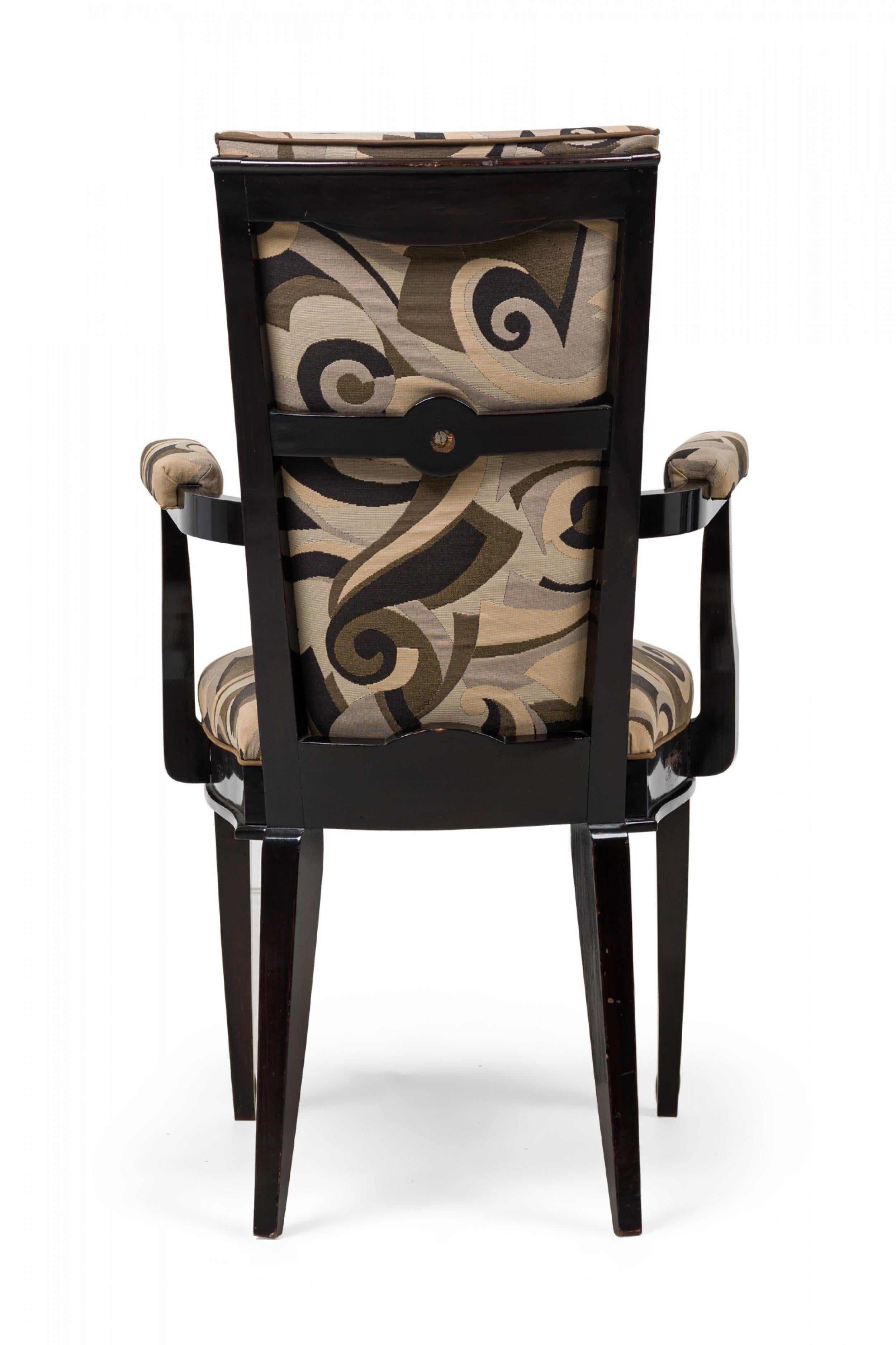 Tissu Ensemble de 6 fauteuils tapissés en ébène de Macassar Art Déco Dominique en vente