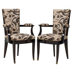 Set of 6 Dominique Art Deco Ebony de Macassar Upholstered Armchairs