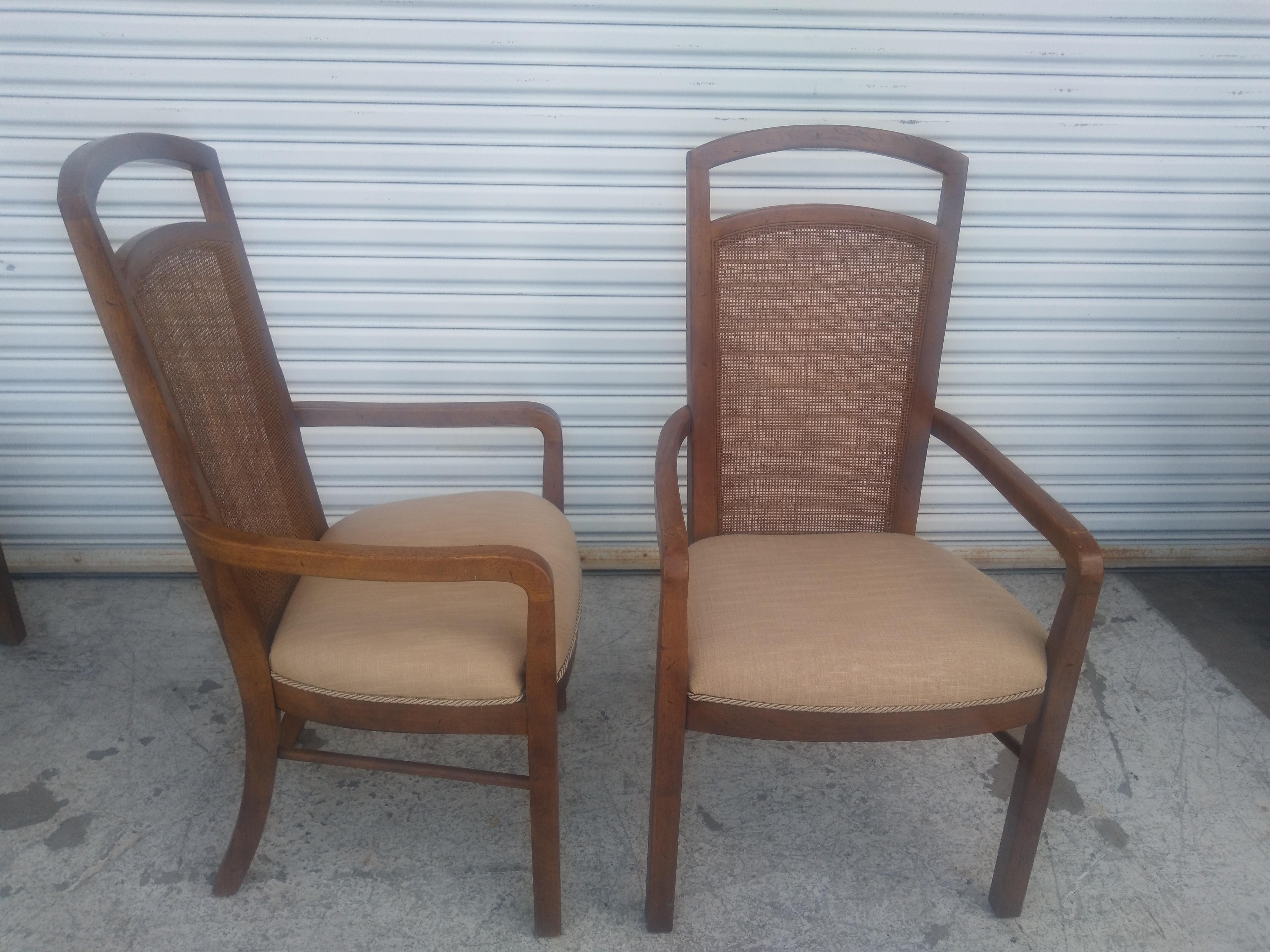 Mid-Century Modern Ensemble de 6 chaises de salle à manger Drexel à dossier en canne de pécan en vente